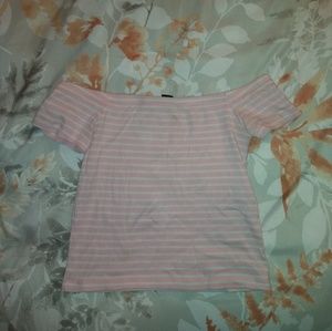 Pink and white cut the shoulder shirt